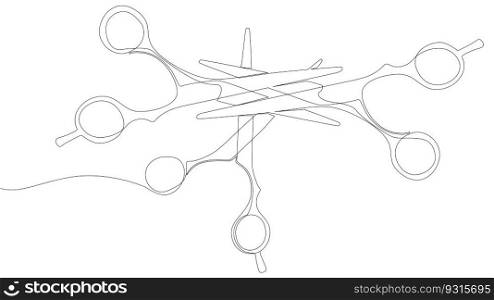 One continuous line of scissor. Thin Line Illustration vector hairdresser wotk tool, sign concept. Contour Drawing Creative ideas.