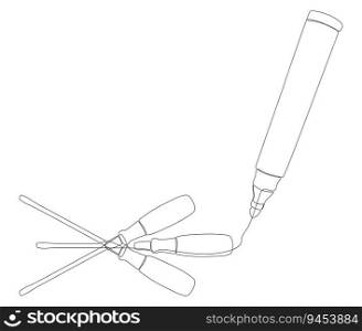One continuous line of Screw Driver drawn with a pencil, felt tip pen. Thin Line Illustration vector concept. Contour Drawing Creative ideas.