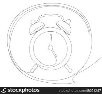 One continuous line of speech bubble with Alarm Clock. Thin Line Illustration vector concept. Contour Drawing Creative ideas.