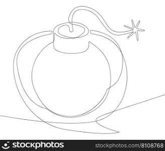 One continuous line of speech bubble with Bomb. Thin Line Illustration vector concept. Contour Drawing Creative ideas.