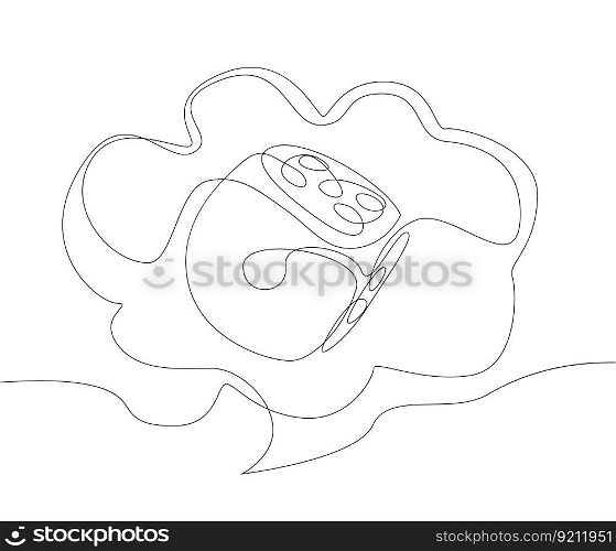One continuous line of speech bubble with dice. Thin Line Illustration vector concept. Contour Drawing Creative ideas.