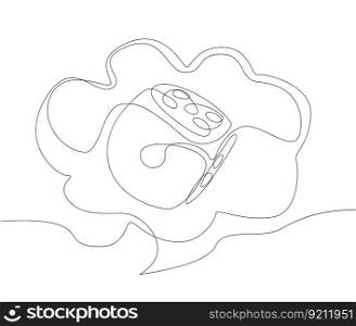One continuous line of speech bubble with dice. Thin Line Illustration vector concept. Contour Drawing Creative ideas.