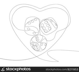 One continuous line of speech bubble with dice. Thin Line Illustration vector concept. Contour Drawing Creative ideas.