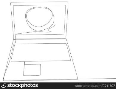 One continuous line of speech bubble with Laptop. Thin Line Illustration vector concept. Contour Drawing Creative ideas.