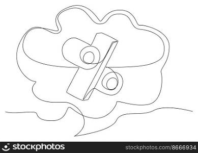 One continuous line of speech bubble with Percentage Sign. Thin Line Illustration vector concept. Contour Drawing Creative ideas.
