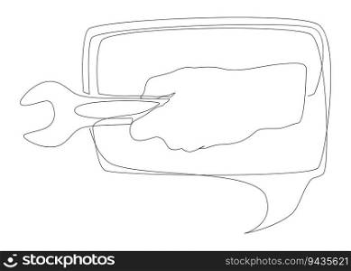 One continuous line of speech bubble with Wrench. Thin Line Illustration vector concept. Contour Drawing Creative ideas.