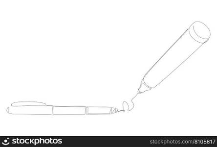 One continuous line of stationery drawn with felt tip pen. Thin Line Illustration vector concept. Contour Drawing Creative ideas.