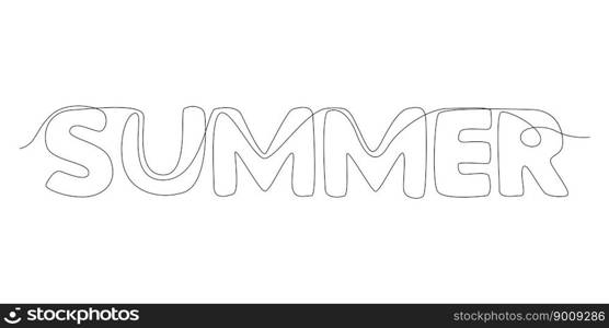 One continuous line of Summer word. Thin Line Illustration vector concept. Contour Drawing Creative ideas.