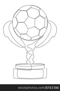 One continuous line of Trophy Cup with football ball. Thin Line Illustration vector concept. Contour Drawing Creative ideas.