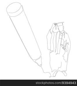One continuous line of university student graduation event drawn by with felt tip pen. Thin Line Education Illustration vector concept. Contour Drawing Creative ideas.