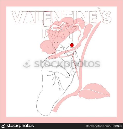 One continuous line of Valentine"s Day word written by with felt tip pen. Thin Line Illustration vector concept. Contour Drawing Creative ideas.