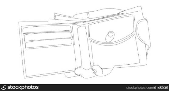 One continuous line of wallet in hand. Thin Line Illustration vector concept. Contour Drawing Creative ideas.