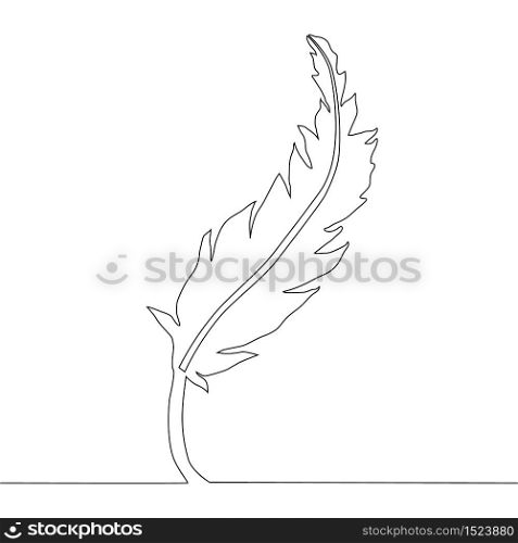 One continuous single drawn line art doodle feather, quill, plume, pen, wing, fluff. Isolated image hand drawn. One continuous single drawn line art doodle feather, bird, quill, plume, pen, wing, fluff. Isolated image hand drawn
