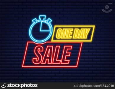 One day Sale banner badge. Neon icon. Sale, price tag. Store label. Special offer badge. Vector stock illustration. One day Sale banner badge. Neon icon. Sale, price tag. Store label. Special offer badge. Vector stock illustration.