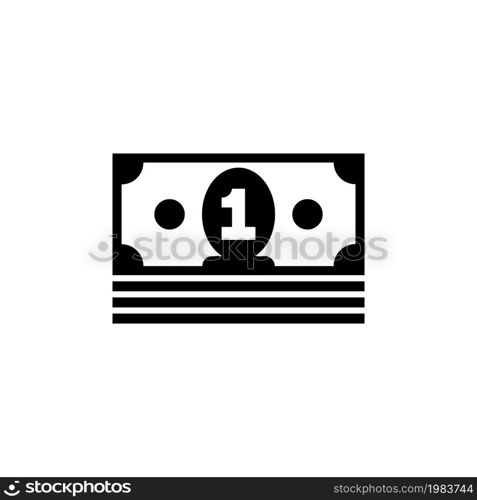 One Dollar Bank Note, Money, Currency. Flat Vector Icon illustration. Simple black symbol on white background. One Dollar Bank Note, Money, Currency sign design template for web and mobile UI element. One Dollar Bank Note, Money, Currency Flat Vector Icon