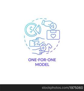 One for one model blue gradient concept icon. Social entrepreneurship. Buy one give one strategy. Business model abstract idea thin line illustration. Vector isolated outline color drawing. One for one model blue gradient concept icon