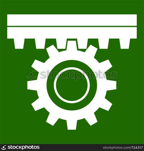 One gear icon white isolated on green background. Vector illustration. One gear icon green