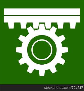 One gear icon white isolated on green background. Vector illustration. One gear icon green