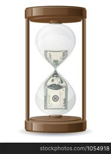 one hundred dollars leaking in the hourglass vector illustration isolated on white background