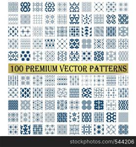 One hundred shape for cute, classic, retro or vintage design. Vector pattern such as star, line, rectangle, triangle, rhomboid, net, leaf, circle, flower, spiral, curve.