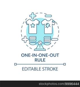 One-in-one-out rule concept icon. One item replacing old thing idea thin line illustration. Cases for clothes. Donate and give away. Vector isolated outline RGB color drawing. Editable stroke. One-in-one-out rule concept icon
