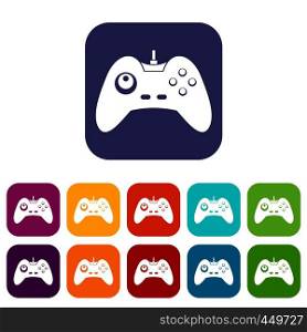 One joystick icons set vector illustration in flat style In colors red, blue, green and other. One joystick icons set flat