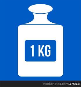 One kilogram weight icon white isolated on blue background vector illustration. One kilogram weight pattern, simple style