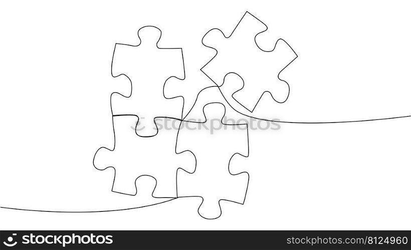 One line connecting puzzle pieces in one continuous line. Puzzle element. One line connecting puzzle pieces in one continuous line. Puzzle element.
