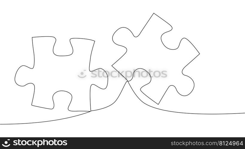 One line connecting puzzle pieces in one continuous line. Puzzle element. One line connecting puzzle pieces in one continuous line. Puzzle element.