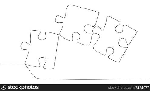 One line connecting puzzle pieces in one continuous line. Puzzle element. One line connecting puzzle pieces in one continuous line. Puzzle element.