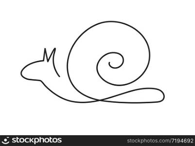 One line design silhouette of snail.hand drawn minimalistic style
