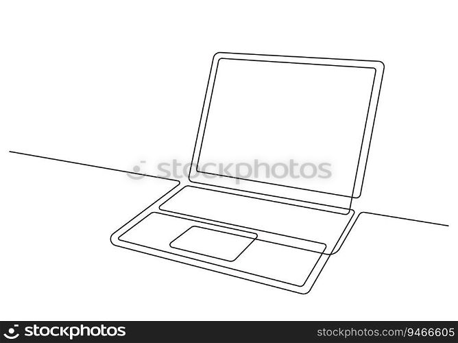 One Line Drawing Laptop on Desk. Minimalism and Stylish Digital Workspace Concept vector illustration