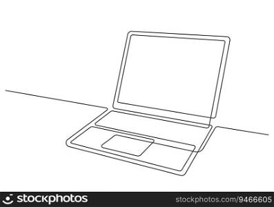 One Line Drawing Laptop on Desk. Minimalism and Stylish Digital Workspace Concept vector illustration