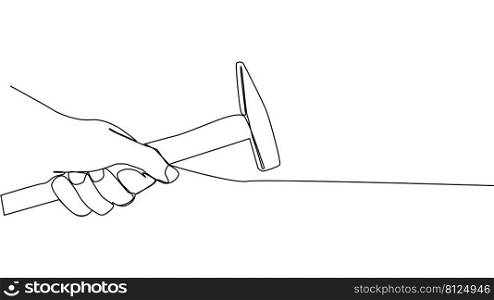 One line drawing of a hand holding a hammer. profession and occupation minimal concept. continuous line drawing. One line drawing animation of a hand holding a hammer. profession and occupation minimal concept