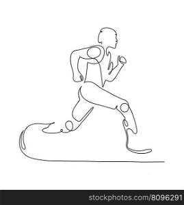 One line drawing of a sportsman with a disability. Athlete runner with amputee. Vector Illustration isolated on white background.	