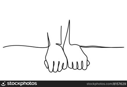 one line drawing of couple hands together illustration for card,decoration, website, web, mobile app, printing, banner, logo, poster design, etc.