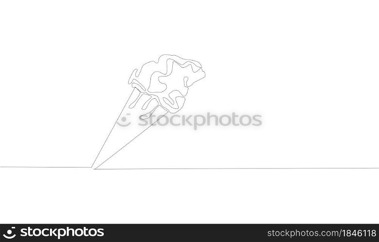 one line drawing of isolated object - ice cream cone. Self drawing of one line drawing of isolated ice cream cone