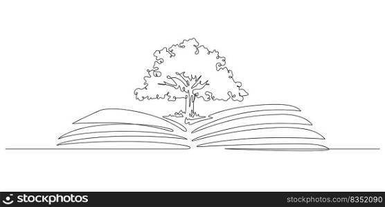 One line drawing of knowledge tree of book for creativity conceptual. Continuous line art vector illustration