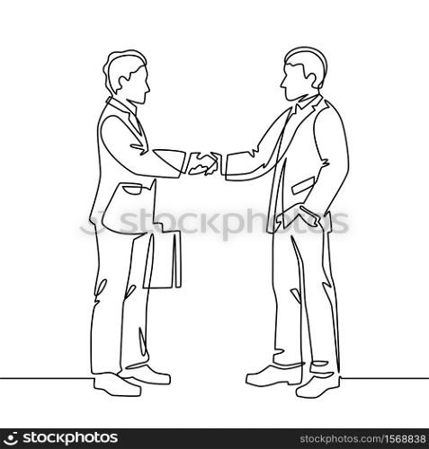 One line handshake. Business agreement symbol shaking hands, partnership teamwork, partner collaboration continuous line vector concept. Handshake deal, greeting professional character illustration. One line handshake. Business agreement symbol shaking hands, partnership teamwork, partner collaboration continuous line vector concept