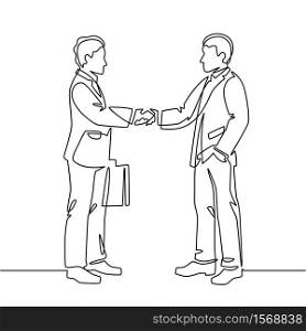 One line handshake. Business agreement symbol shaking hands, partnership teamwork, partner collaboration continuous line vector concept. Handshake deal, greeting professional character illustration. One line handshake. Business agreement symbol shaking hands, partnership teamwork, partner collaboration continuous line vector concept