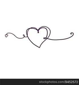 One line heart drawing. Romantic symbol of Valentine Day. Linear decoration isolated on white.. One line heart drawing. Romantic symbol