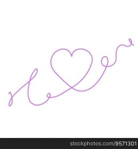 One line heart drawing. Romantic symbol of Valentine Day. Linear decoration isolated on white.. One line heart drawing. Romantic symbol