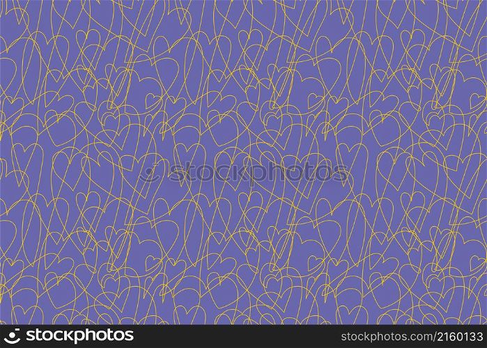 One line heart seamless pattern. Vector hand drawn repeating elements. Fashion print. Very peri color. Love illustration. Valentine&rsquo;s Day, wedding. Romantic background