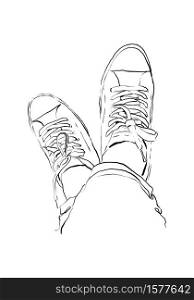 One line illustration of sneakers. Sports shoes in a line drawing style for sport & branding design.