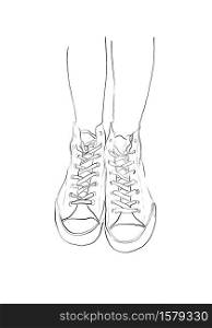One line illustration of sneakers. Sports shoes in a line drawing style for sport & branding design.