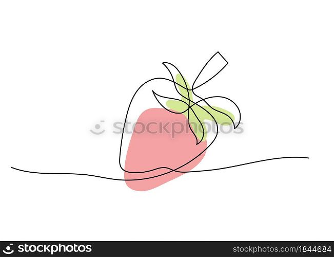 One line strawberry with leaf. Fruit berry sketch. Vector illustration. Vegan food