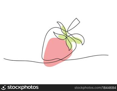 One line strawberry with leaf. Fruit berry sketch. Vector illustration. Vegan food