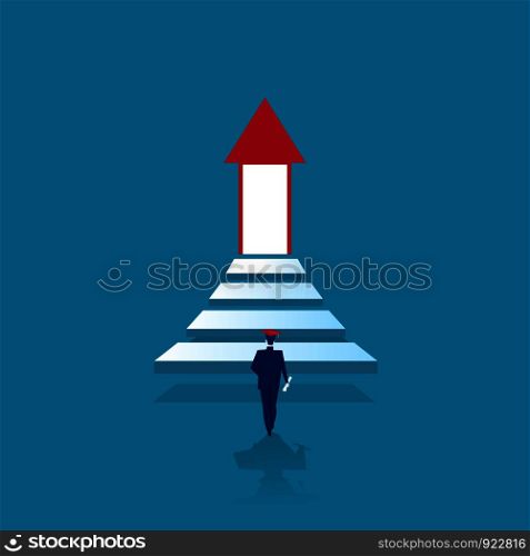 One man graduate walk up the stairs to the lighting door of success concept of business advancement and higher success and leadership in the highest organization. Vector illustrations