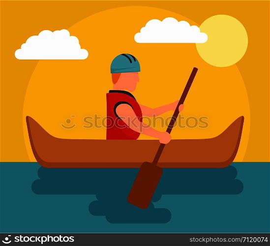 One man rafting background. Flat illustration of one man rafting vector background for web design. One man rafting background, flat style