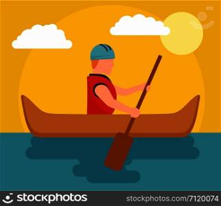 One man rafting background. Flat illustration of one man rafting vector background for web design. One man rafting background, flat style